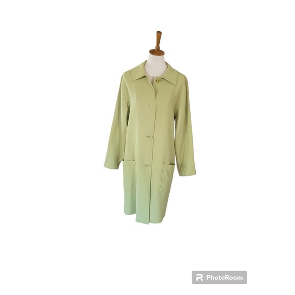80's Oscar de la Renta Chartreuse Wool‎ Button Front Midi Coat - Picture 3 of 7